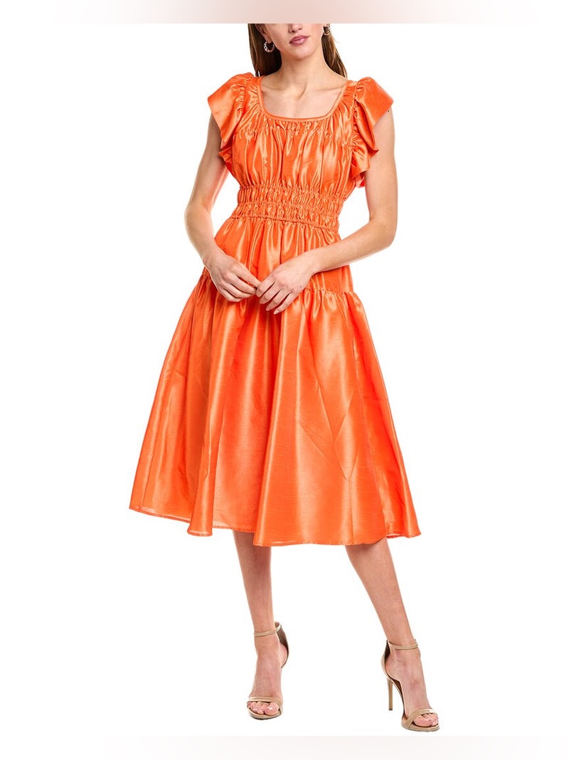 Anthropologie Hutch Vanessa Midi Dress Flutter Sleeves Orange Size Small New